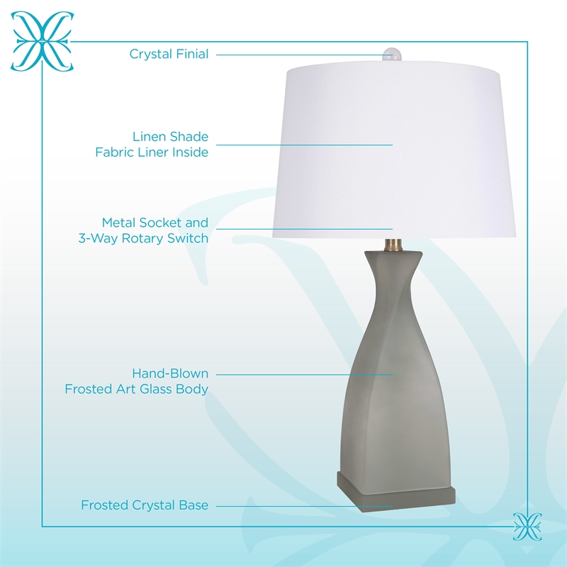Sage Elegance Art Glass Table Lamp - Frosted Sage Green & Frosted Crystal