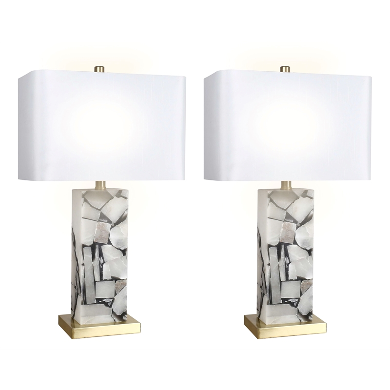 Alabaster Mosaic Table Lamp - Soft Gold - Natural Alabaster - Metal