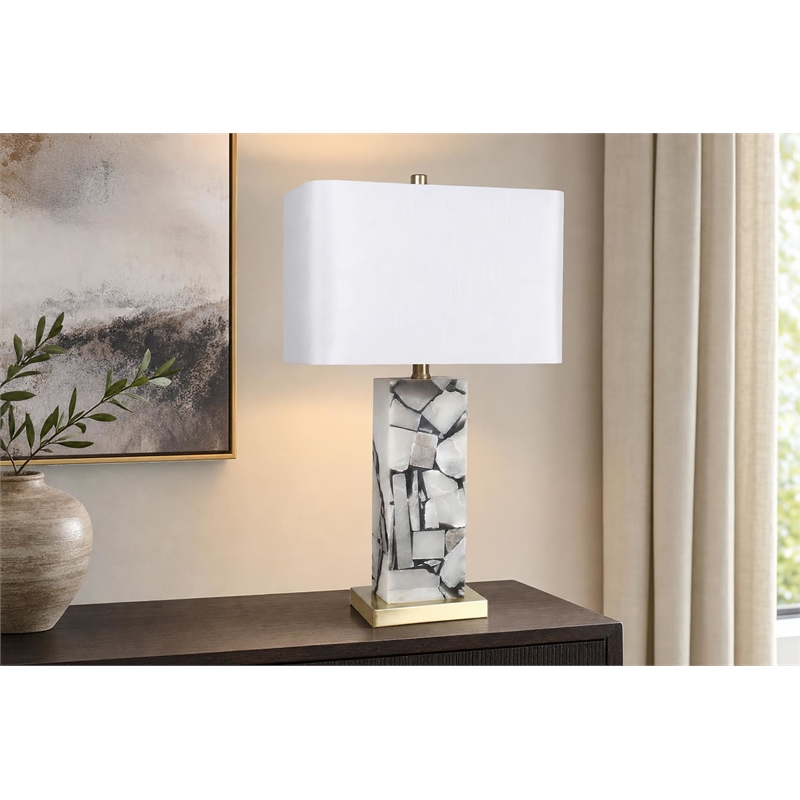 Alabaster Mosaic Table Lamp - Soft Gold - Natural Alabaster - Metal