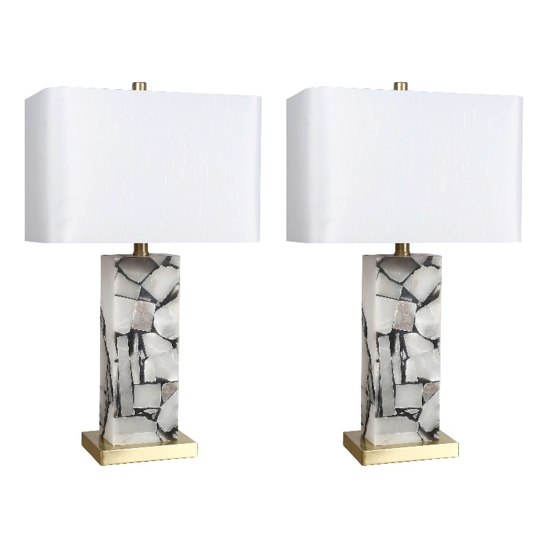 Alabaster Mosaic Table Lamp - Soft Gold - Natural Alabaster - Metal
