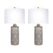 Geometric Harmony Ceramic Table Lamp - Brown & White - Set of 2 - Metal