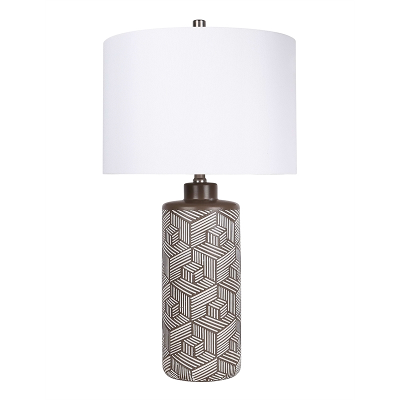 Geometric Harmony Ceramic Table Lamp - Brown & White - Set of 2 - Metal