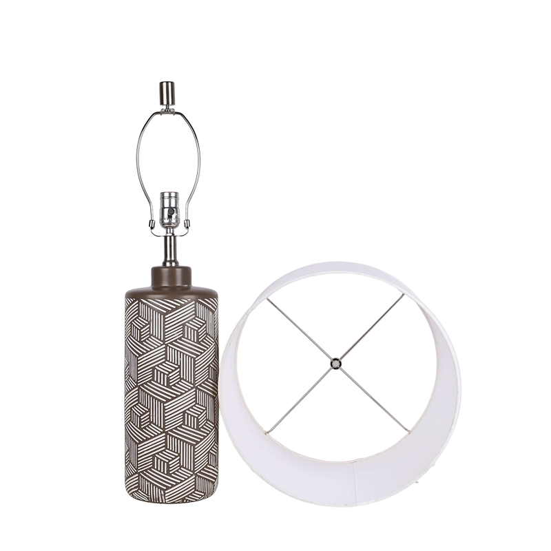 Geometric Harmony Ceramic Table Lamp - Brown & White - Set of 2 - Metal
