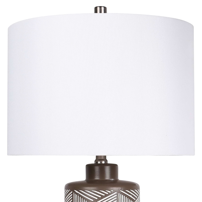Geometric Harmony Ceramic Table Lamp - Brown & White - Set of 2 - Metal