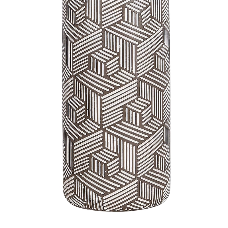 Geometric Harmony Ceramic Table Lamp - Brown & White - Set of 2 - Metal
