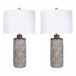 Geometric Harmony Ceramic Table Lamp - Brown & White - Set of 2 - Metal