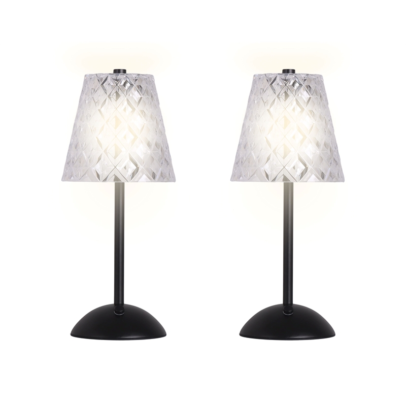 Crystal Radiance Rechargeable LED Metal Table Lamp - Matte Black & Clear