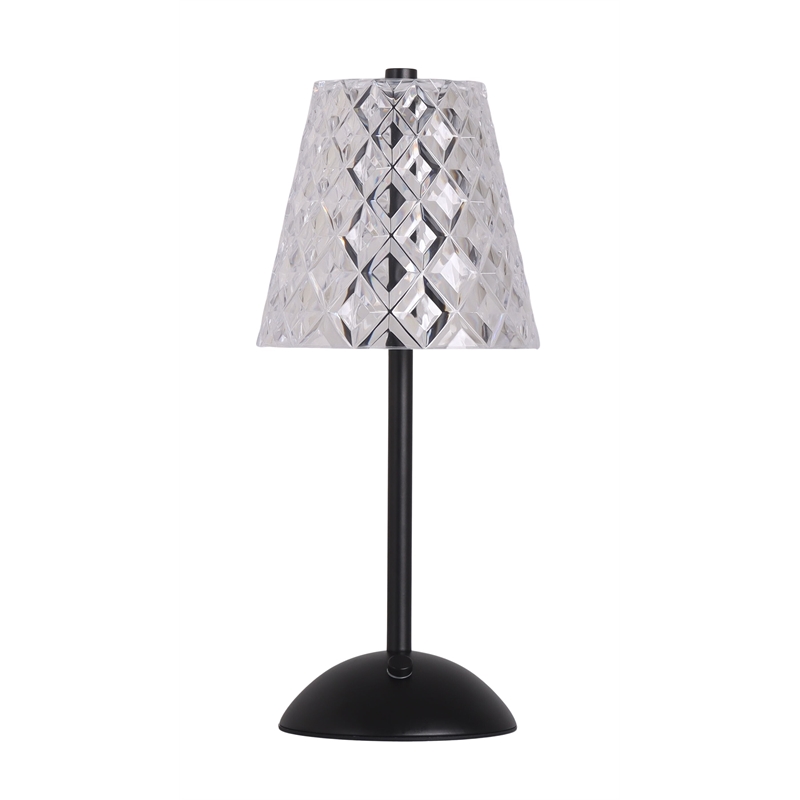 Crystal Radiance Rechargeable LED Metal Table Lamp - Matte Black & Clear