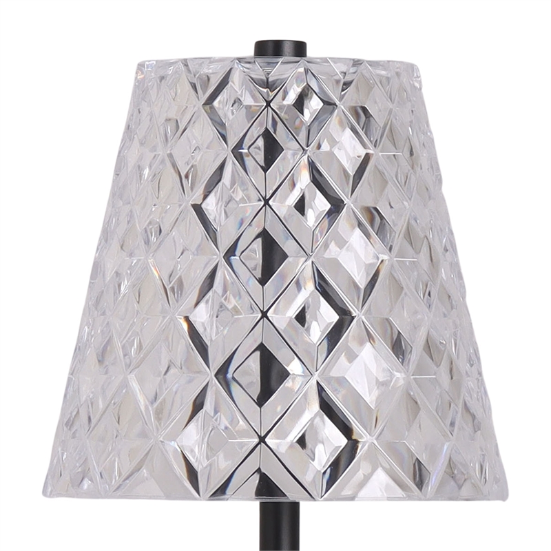 Crystal Radiance Rechargeable LED Metal Table Lamp - Matte Black & Clear