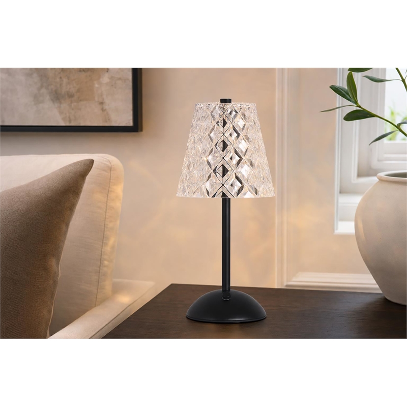 Crystal Radiance Rechargeable LED Metal Table Lamp - Matte Black & Clear