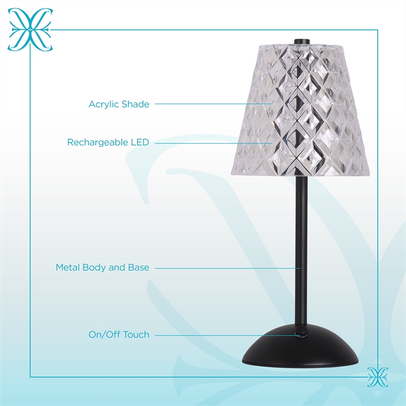 Crystal Radiance Rechargeable LED Metal Table Lamp - Matte Black & Clear