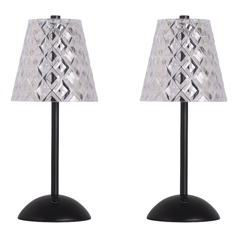 Crystal Radiance Rechargeable LED Metal Table Lamp - Matte Black & Clear
