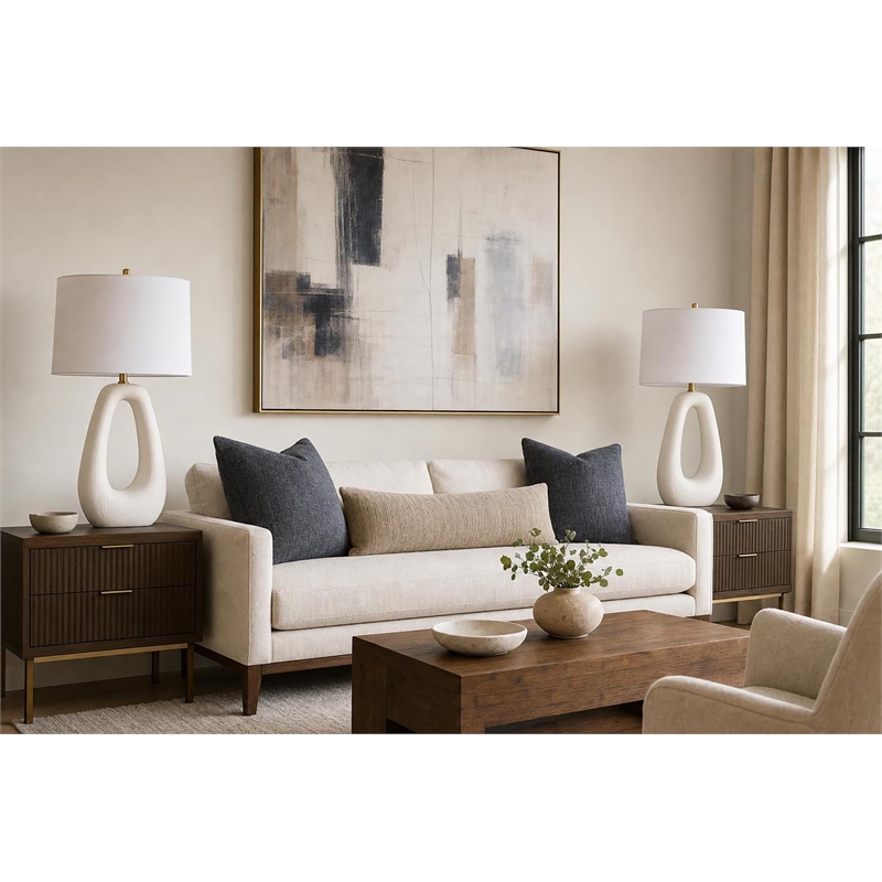 Serenity Loop Ceramic Table Lamp - Textured White - Set of 2 - Metal