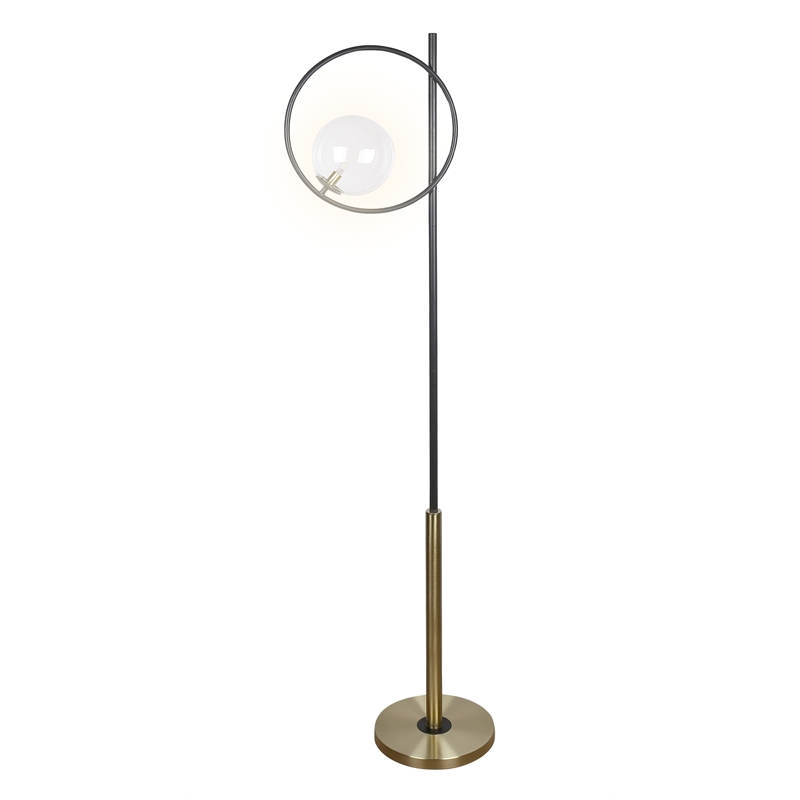 Glass Orbs Metal Floor Lamp - Matte Black & Soft Gold - Clear Glass