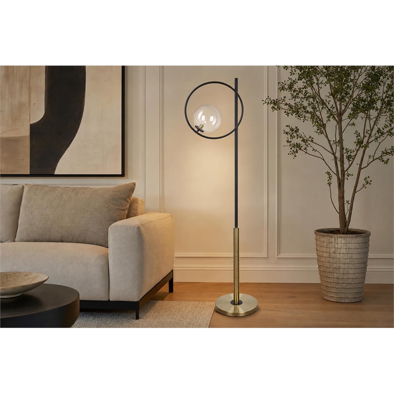 Glass Orbs Metal Floor Lamp - Matte Black & Soft Gold - Clear Glass