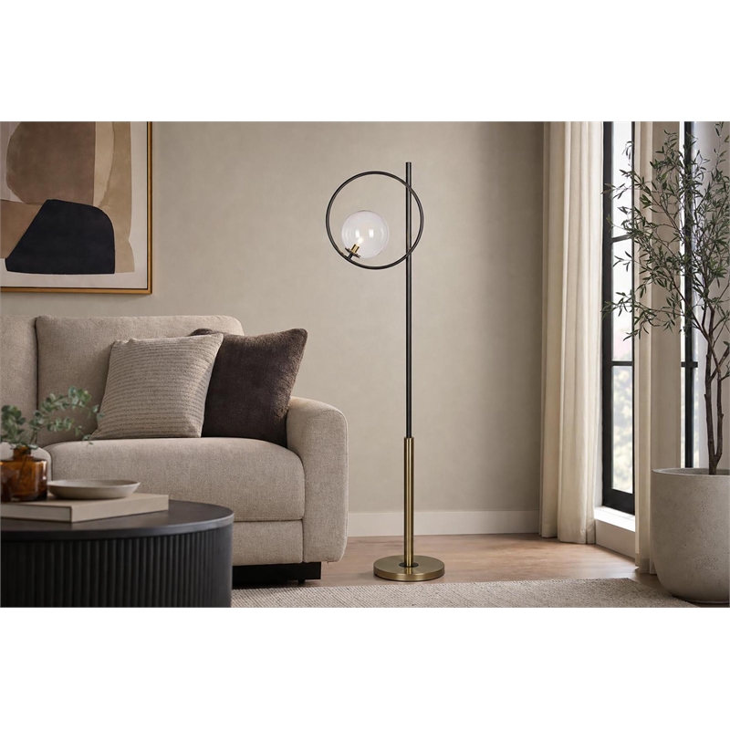 Glass Orbs Metal Floor Lamp - Matte Black & Soft Gold - Clear Glass