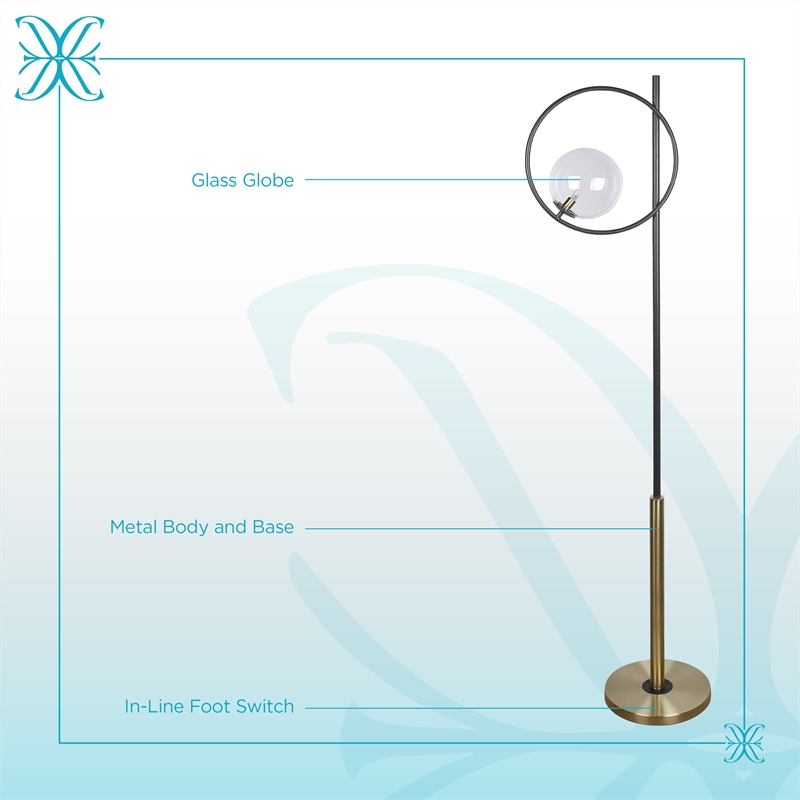 Glass Orbs Metal Floor Lamp - Matte Black & Soft Gold - Clear Glass