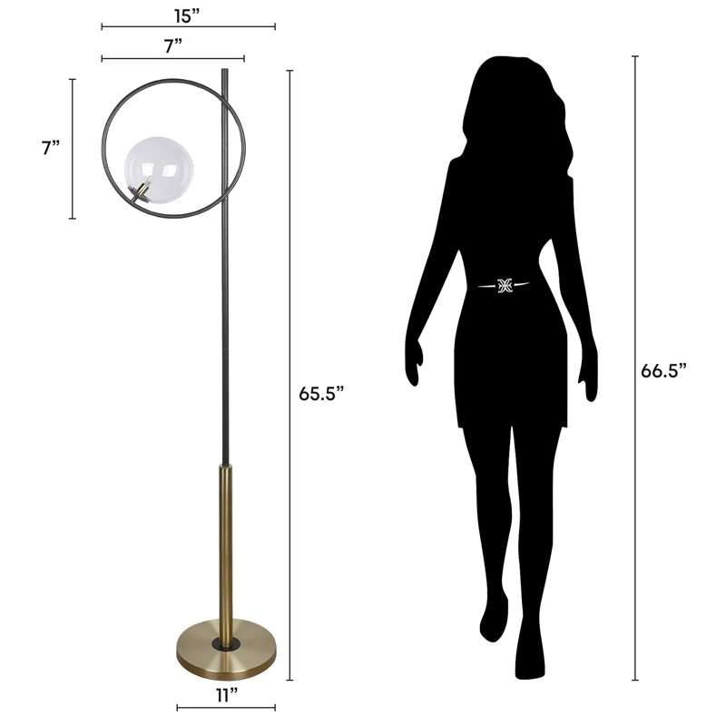 Glass Orbs Metal Floor Lamp - Matte Black & Soft Gold - Clear Glass