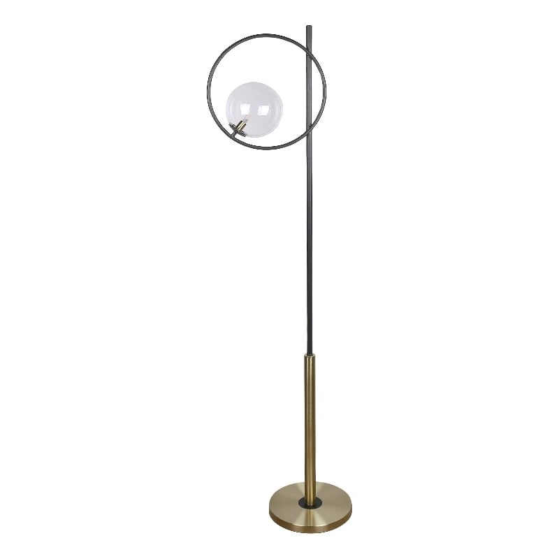 Glass Orbs Metal Floor Lamp - Matte Black & Soft Gold - Clear Glass