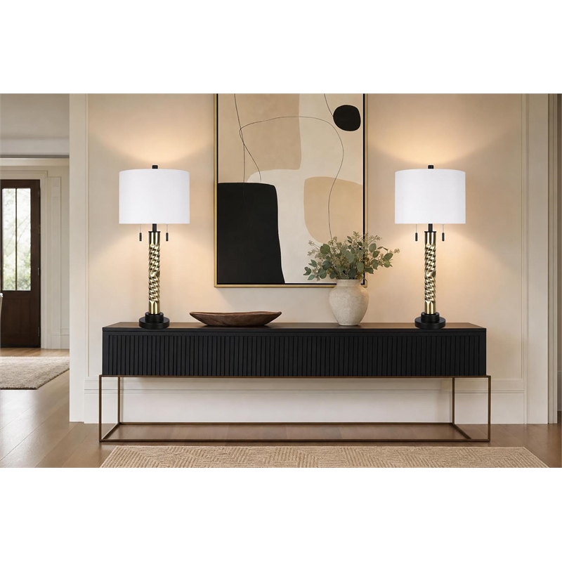 Twist Elegance Metal Table Lamp - Matte Black & Soft Gold - Set of 2