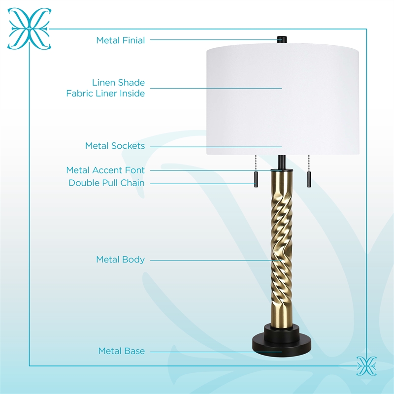 Twist Elegance Metal Table Lamp - Matte Black & Soft Gold - Set of 2