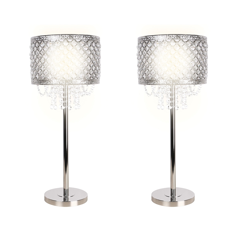 Crystal Elegance Metal Table Lamp - Polished Nickel - Living Room Lighting