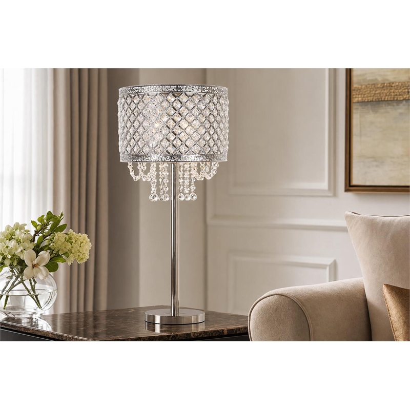 Crystal Elegance Metal Table Lamp - Polished Nickel - Living Room Lighting