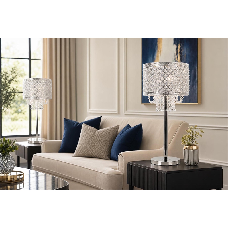 Crystal Elegance Metal Table Lamp - Polished Nickel - Living Room Lighting