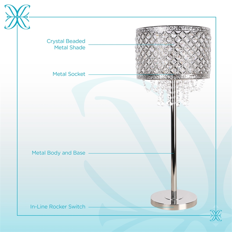 Crystal Elegance Metal Table Lamp - Polished Nickel - Living Room Lighting