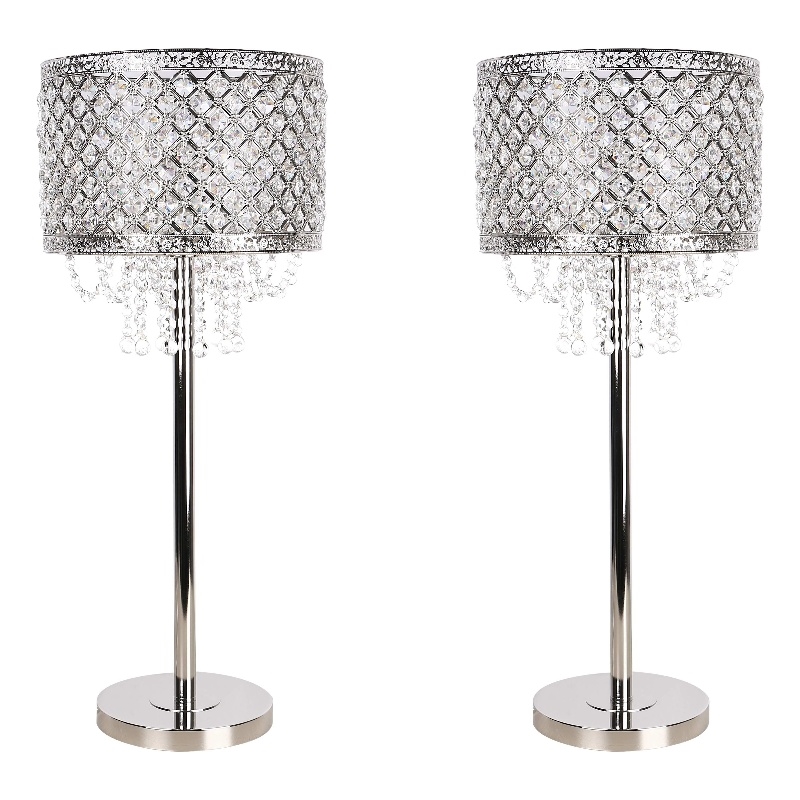 Crystal Elegance Metal Table Lamp - Polished Nickel - Living Room Lighting
