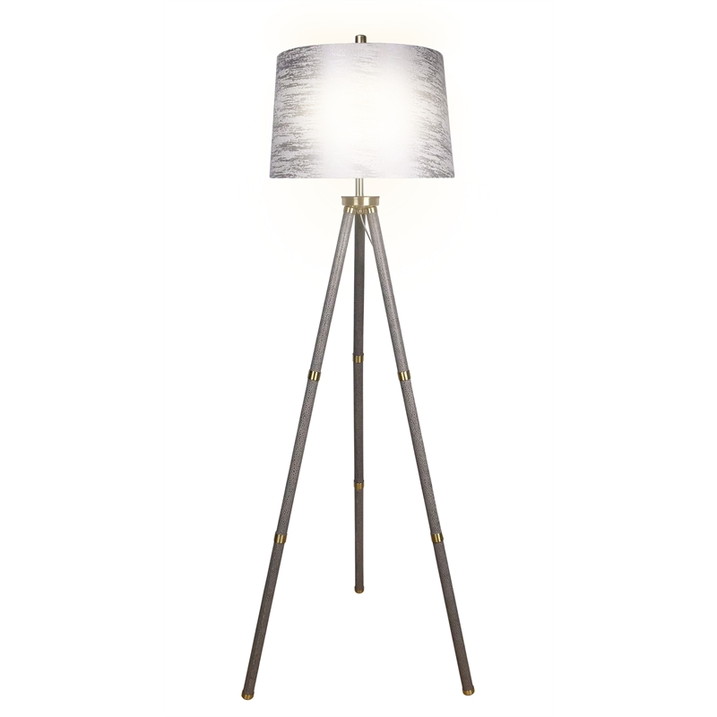 Luxe Tripod Elegance Faux Leather Wrap Floor Lamp - Metal - Modern