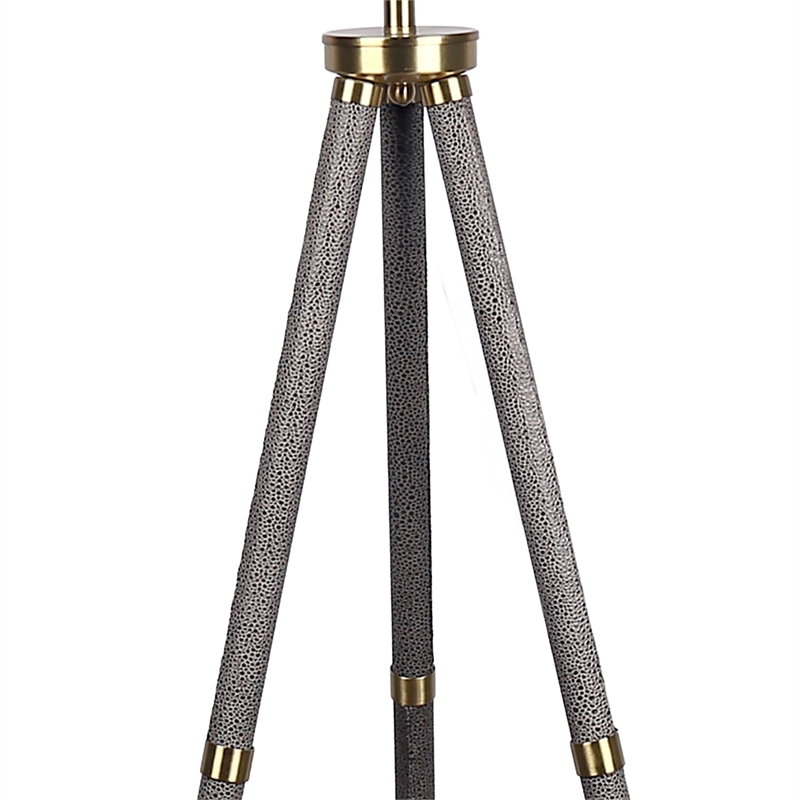 Luxe Tripod Elegance Faux Leather Wrap Floor Lamp - Metal - Modern