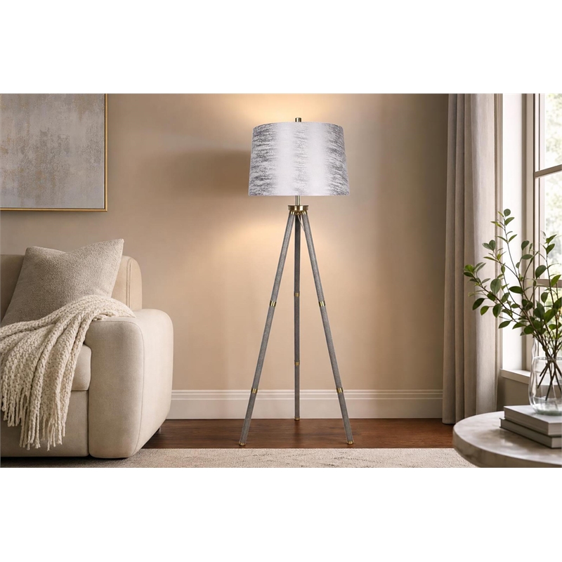 Luxe Tripod Elegance Faux Leather Wrap Floor Lamp - Metal - Modern