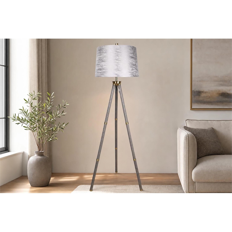 Luxe Tripod Elegance Faux Leather Wrap Floor Lamp - Metal - Modern