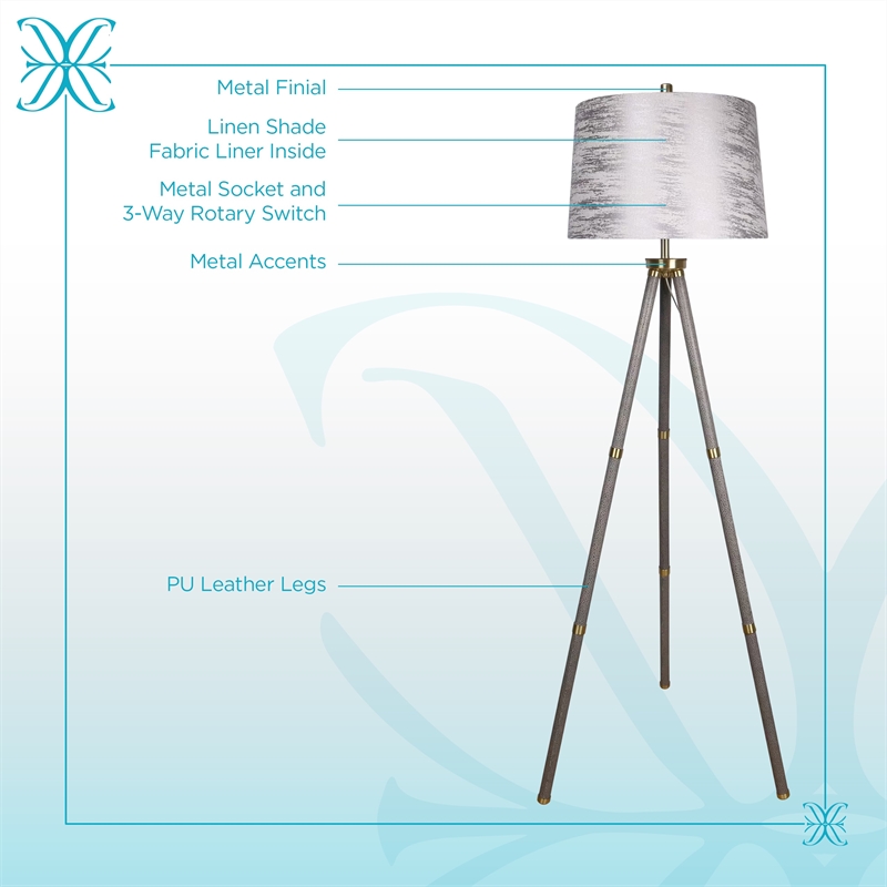 Luxe Tripod Elegance Faux Leather Wrap Floor Lamp - Metal - Modern