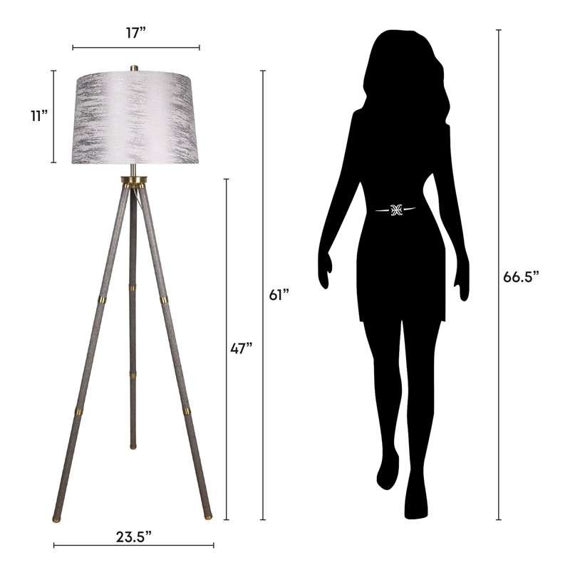 Luxe Tripod Elegance Faux Leather Wrap Floor Lamp - Metal - Modern