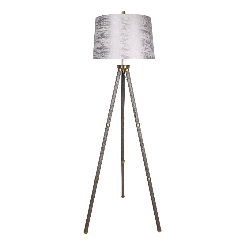 Luxe Tripod Elegance Faux Leather Wrap Floor Lamp - Metal - Modern