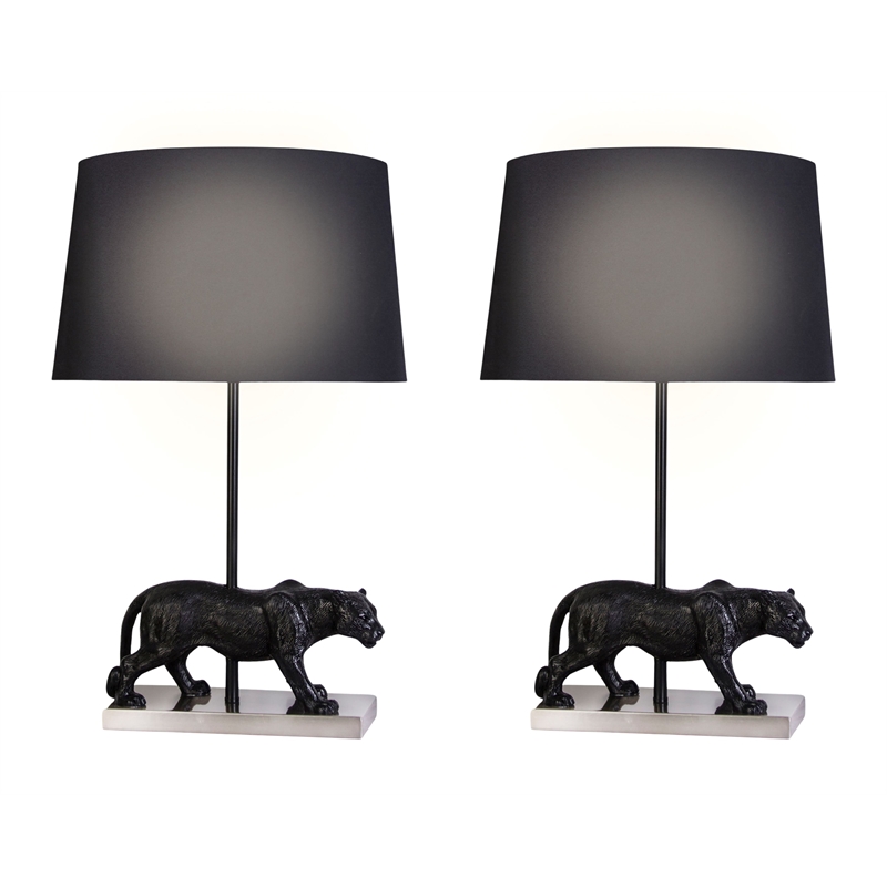 Panther Noir Polyresin Table Lamp - Black & Polished Nickel - Metal