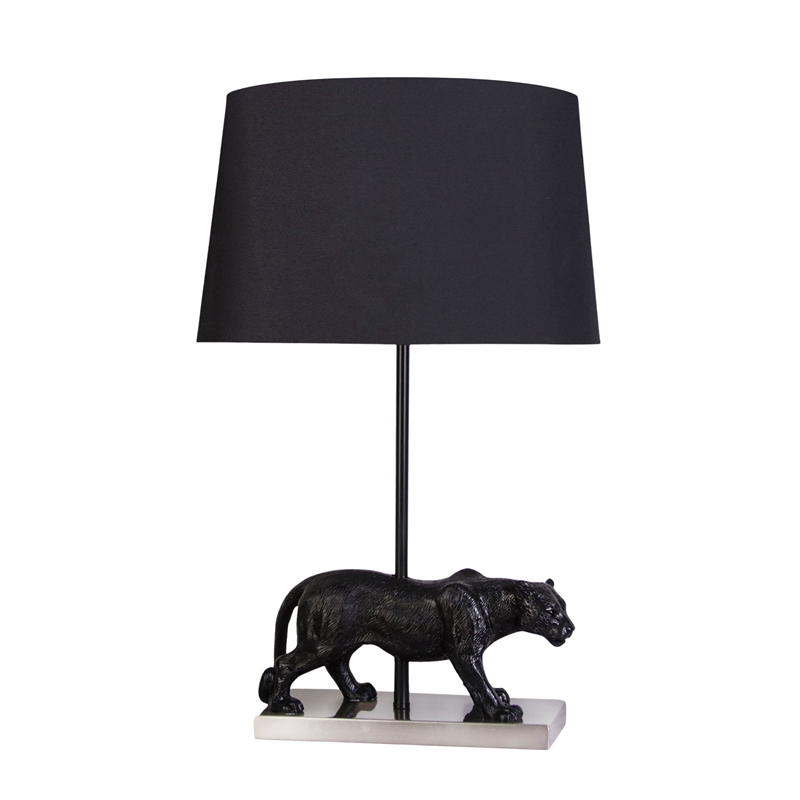 Panther Noir Polyresin Table Lamp - Black & Polished Nickel - Metal