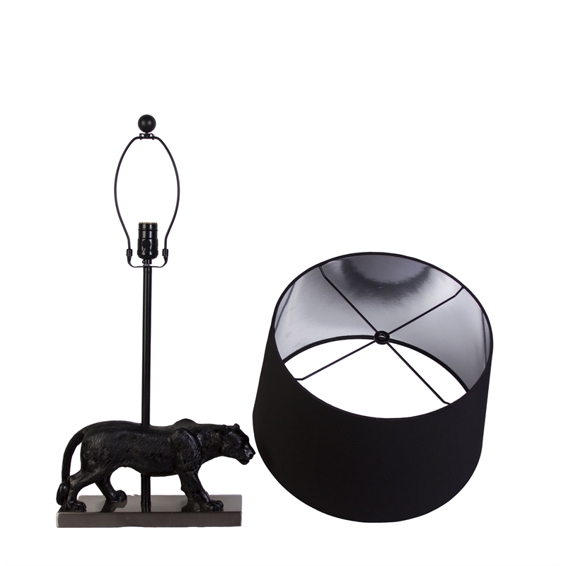 Panther Noir Polyresin Table Lamp - Black & Polished Nickel - Metal