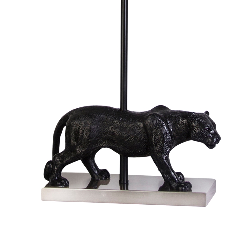 Panther Noir Polyresin Table Lamp - Black & Polished Nickel - Metal