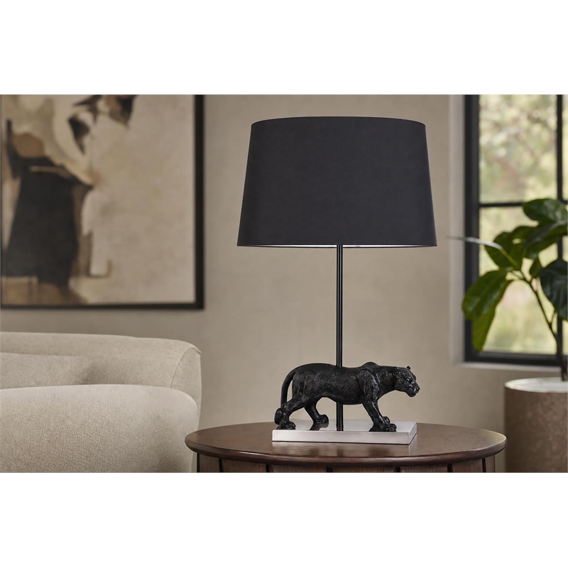 Panther Noir Polyresin Table Lamp - Black & Polished Nickel - Metal