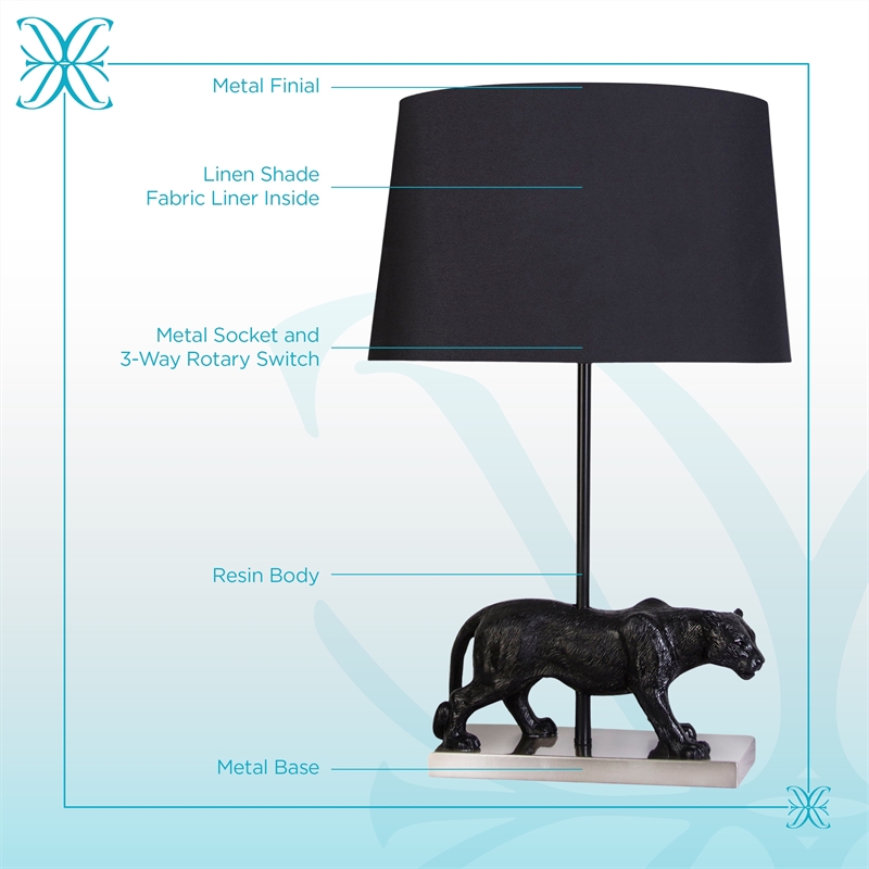 Panther Noir Polyresin Table Lamp - Black & Polished Nickel - Metal