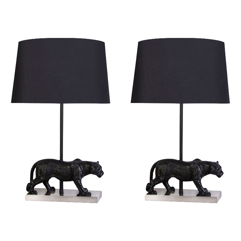 Panther Noir Polyresin Table Lamp - Black & Polished Nickel - Metal