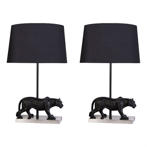 Panther Noir Polyresin Table Lamp - Black & Polished Nickel - Metal