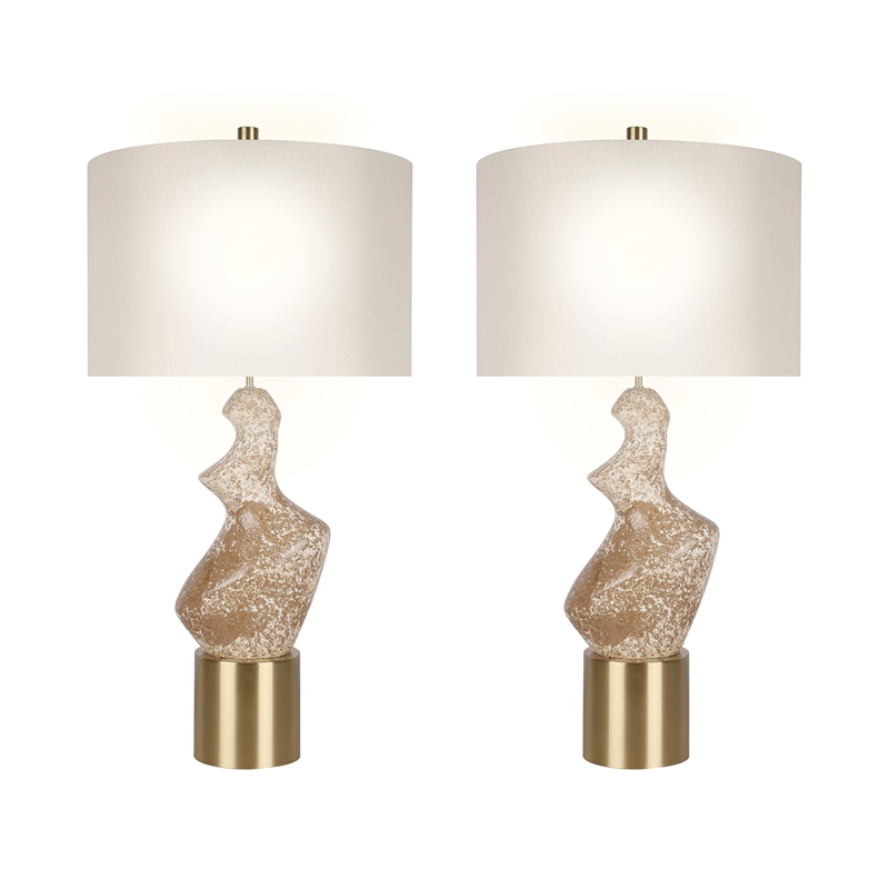 Sculptural Serenity Ceramic Table Lamp - Cream Stone & Soft Gold - Metal