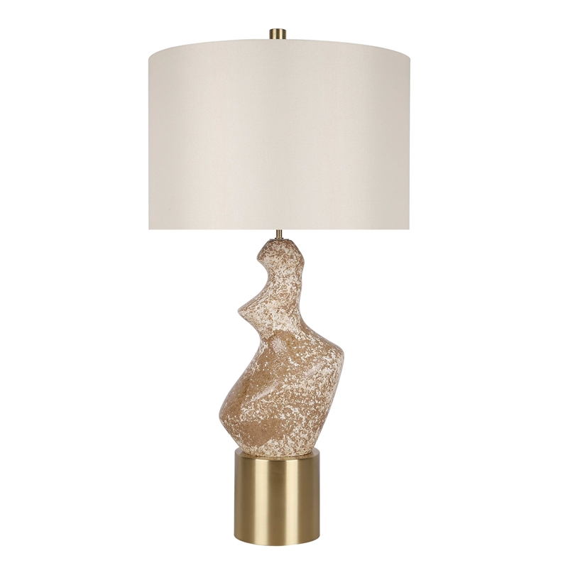 Sculptural Serenity Ceramic Table Lamp - Cream Stone & Soft Gold - Metal