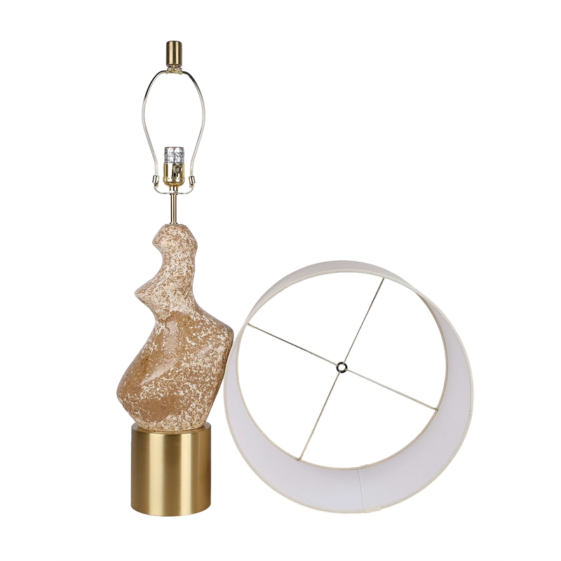 Sculptural Serenity Ceramic Table Lamp - Cream Stone & Soft Gold - Metal
