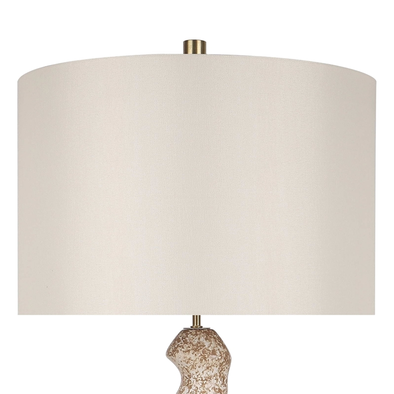 Sculptural Serenity Ceramic Table Lamp - Cream Stone & Soft Gold - Metal