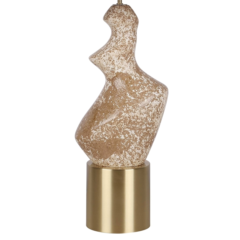Sculptural Serenity Ceramic Table Lamp - Cream Stone & Soft Gold - Metal